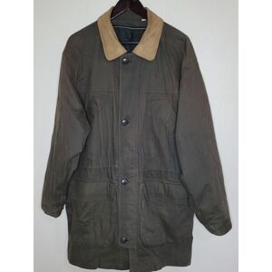 VTG London Fog Men Brown Barn Chore Coat Faux Suede Corduroy Trim Lined Large